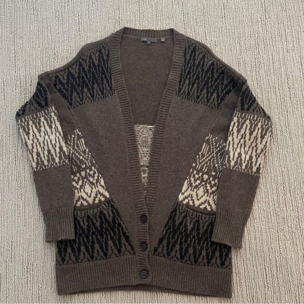 VINCE intarsia cashmere and alpaca slouchy cardigan